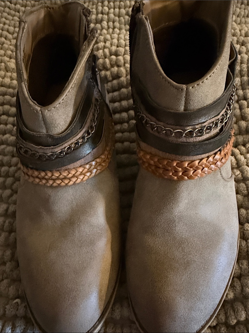 Women's Taupe Suede Braided Strap Ankle Boots